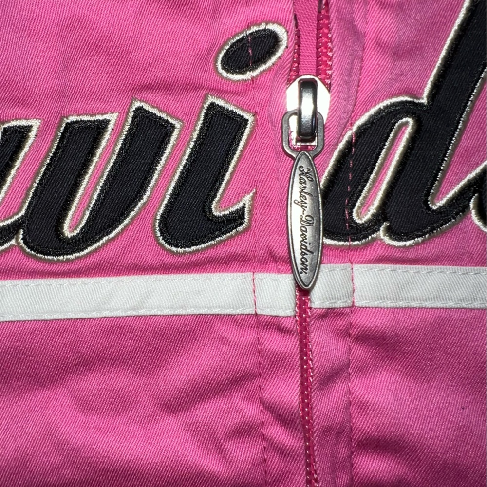 Harley-Davidson Women’s Pink Black Zip Front Mechanic Garage Shirt Size Medium - Picture 2 of 11